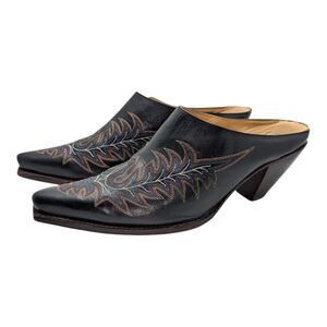 Charlie 1 Horse by Lucchese Women's 10 Black Leather Western Embroidered Mules